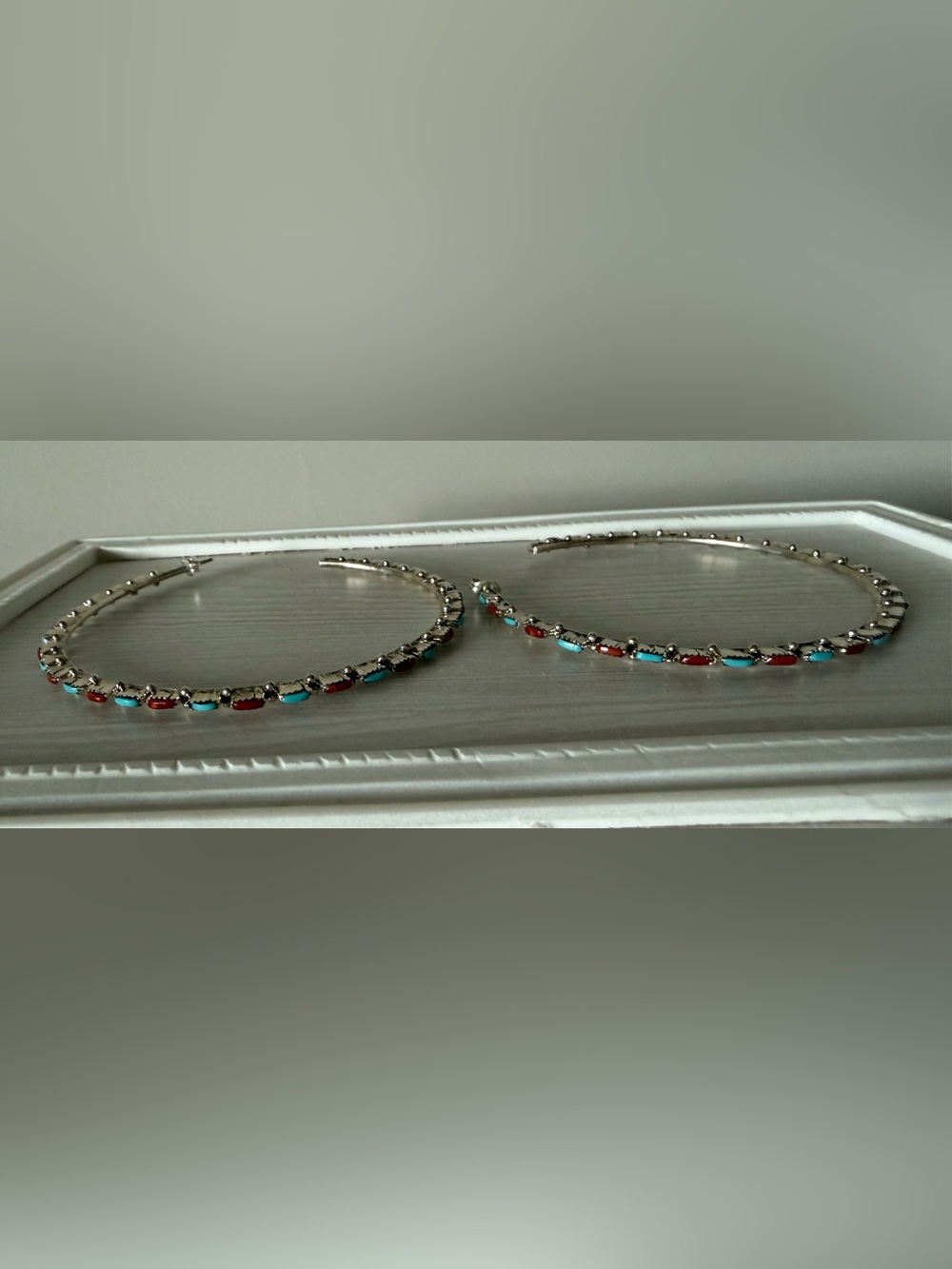 Goldie Lew Large Delicate Hoops Turquoise + Coral - Picture 4 of 5